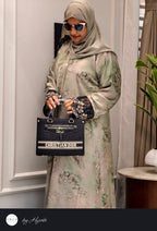 Modern Pista Green Floral Printed Abaya