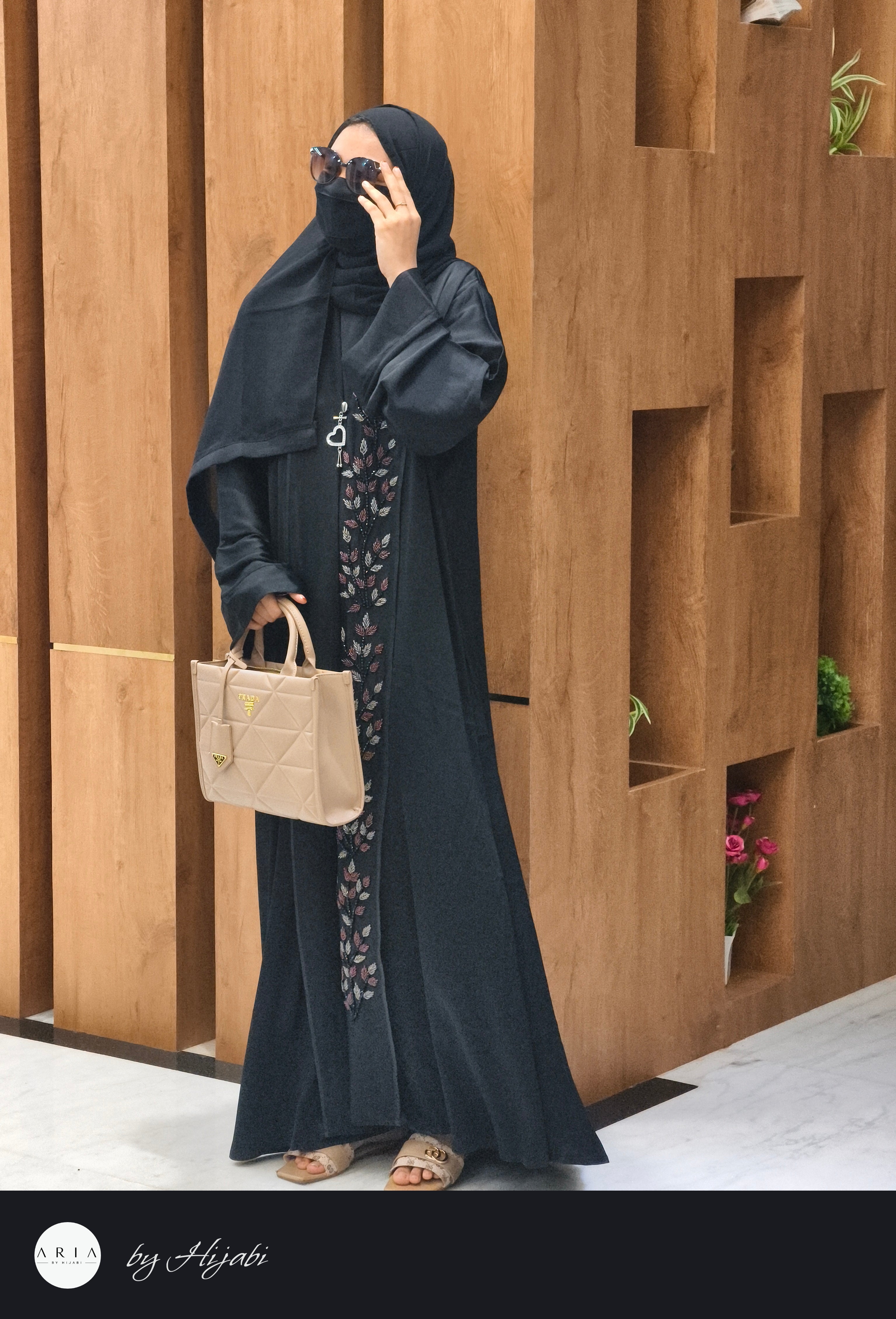 One Side Lapel Stone Work Abaya