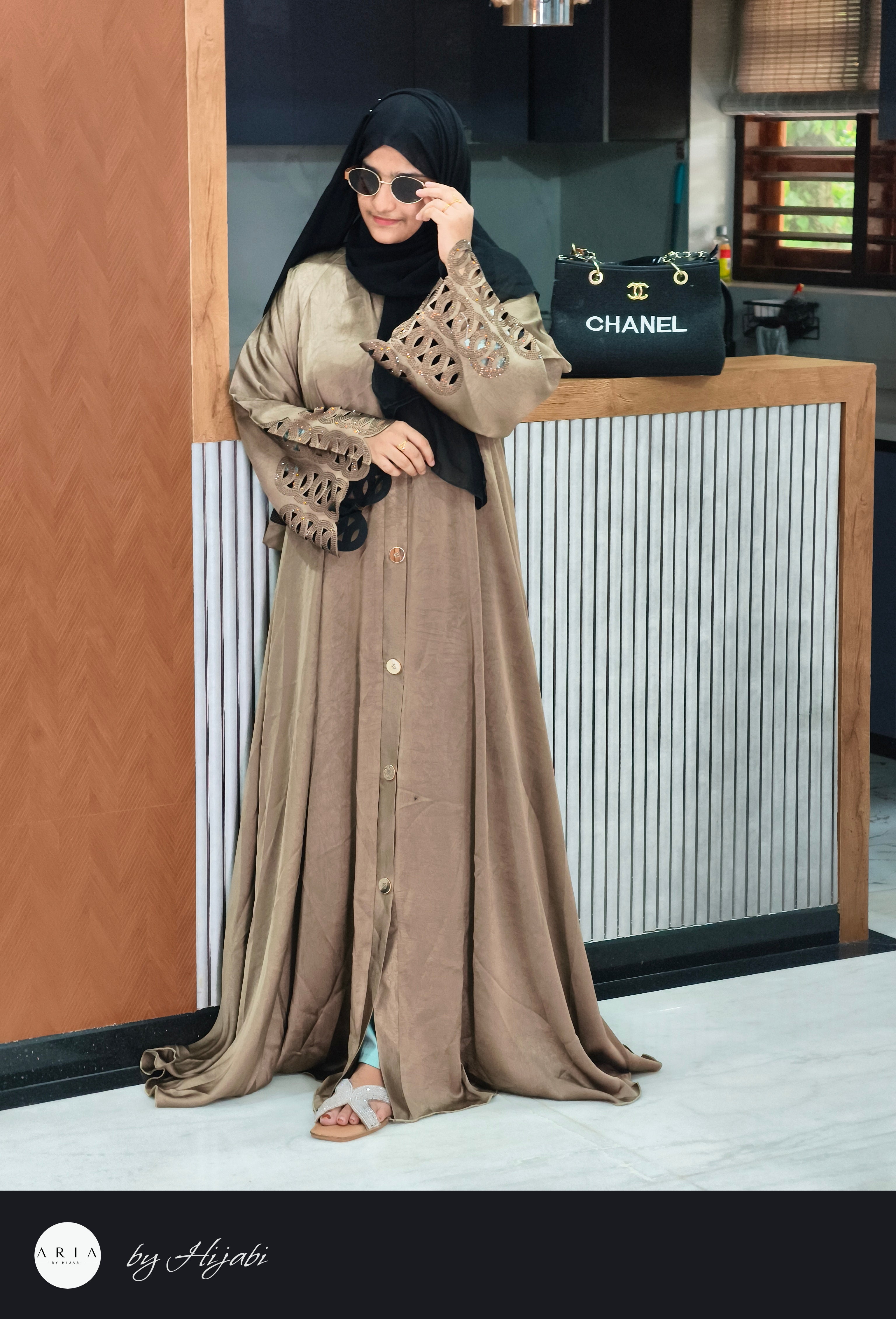 Simple Stone Work Coffee Brown Abaya