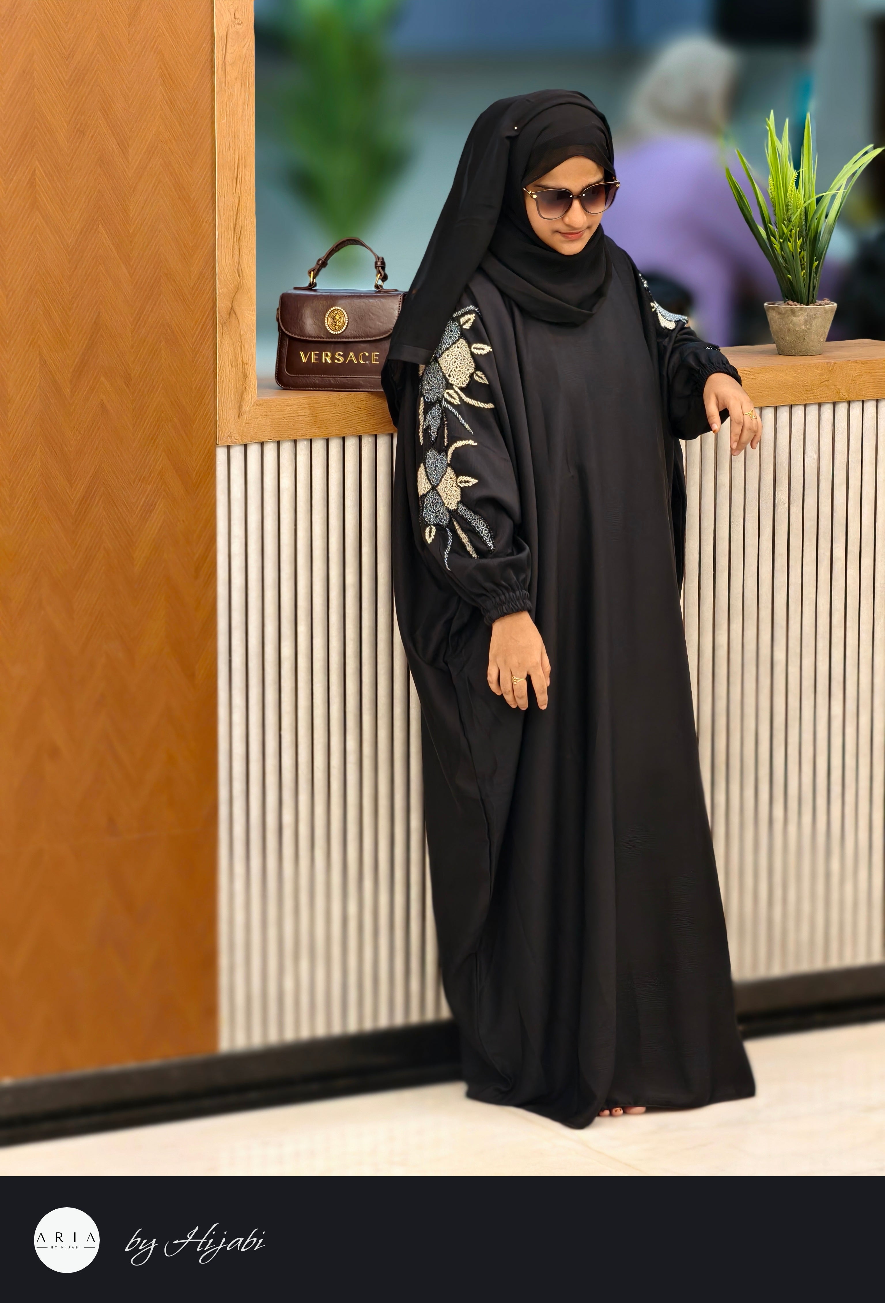 Luxury Corel Blue Stone Work Abaya