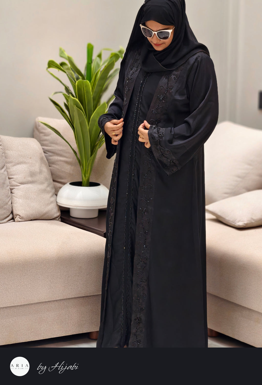 Black Designer Wear Stone Work Embroidery Abaya