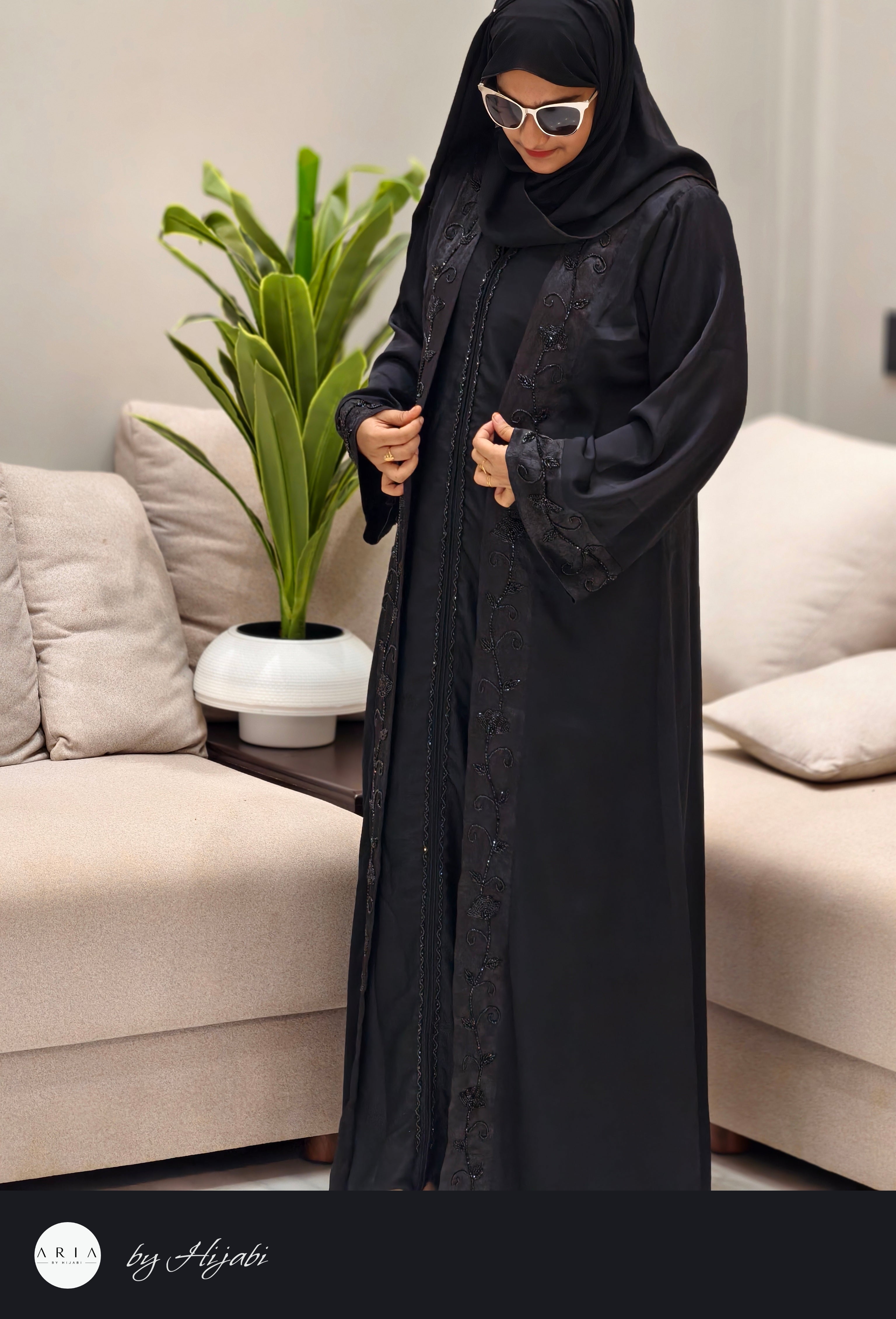 Black Designer Wear Stone Work Embroidery Abaya
