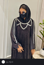 Luxury Velvet Black Stone Work Abaya