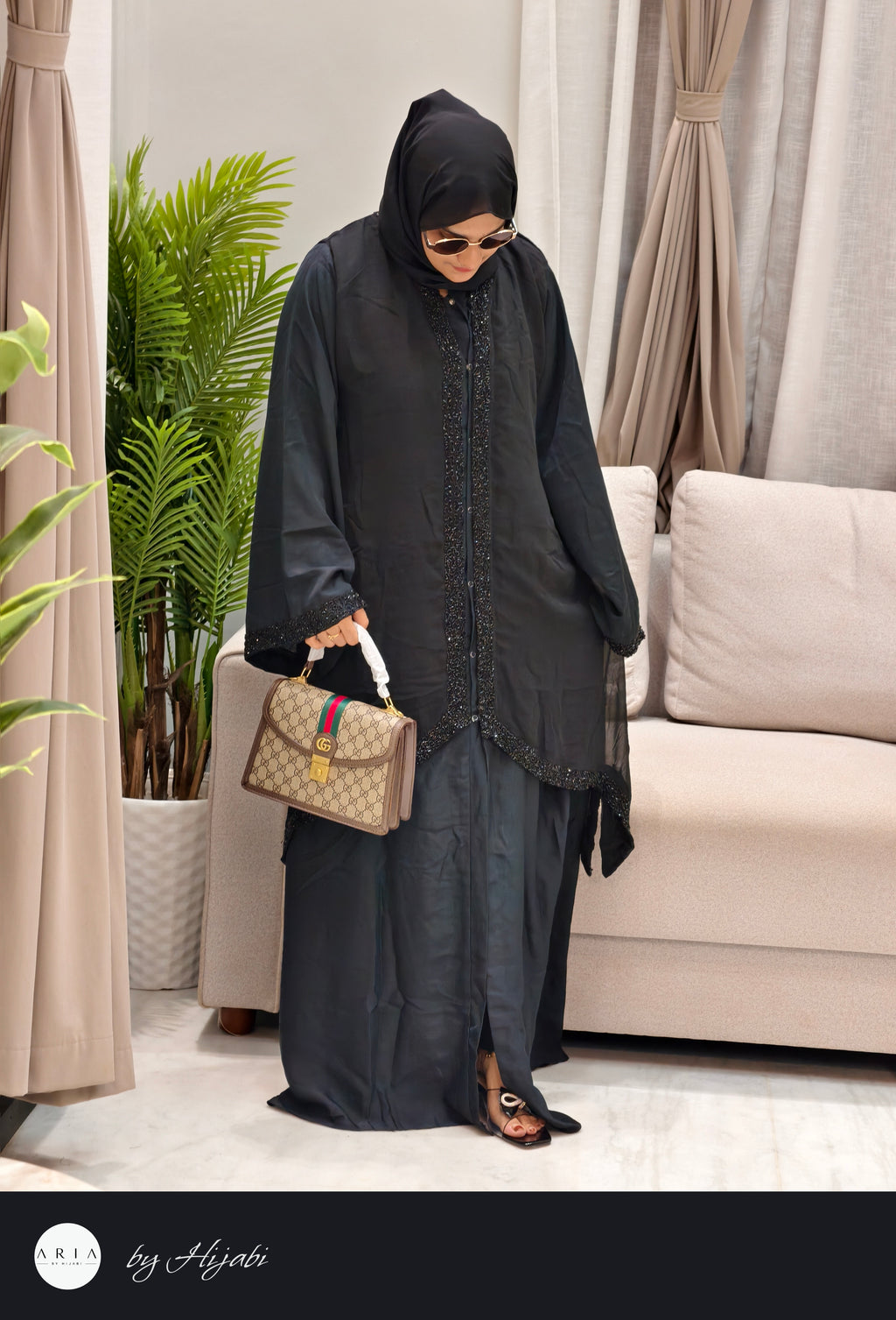 Bridal Designer Wear with Unique Back Stone Work Abaya