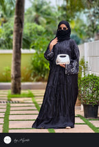Black Organza Designer Wear Stone Work Embroidery Abaya