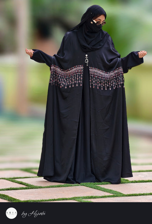 Bridal Maroon Stone Work Premium Abaya