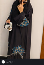 Black Designer Abaya with Cobalt Blue Stone Work