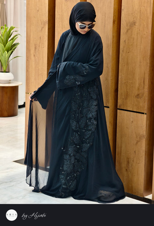 Bridal Floral Embroidery Work Abaya