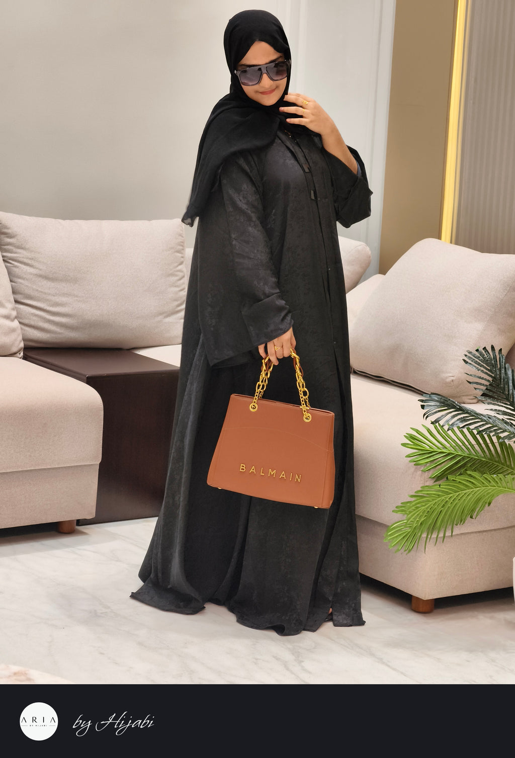 Black Self-Printed Designer Abaya