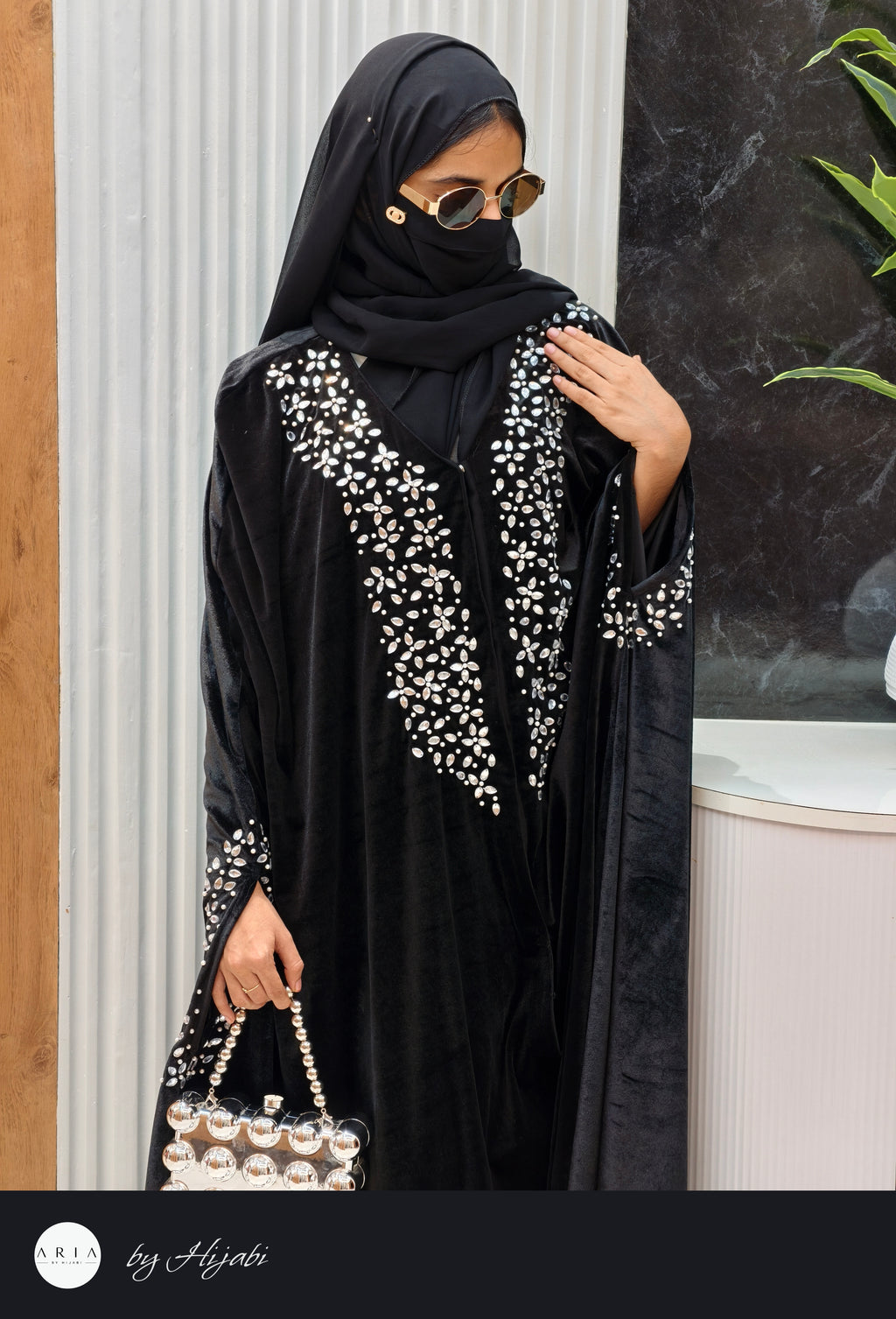 Moroccan Bridal Designer Velvet Abaya with Stone Work