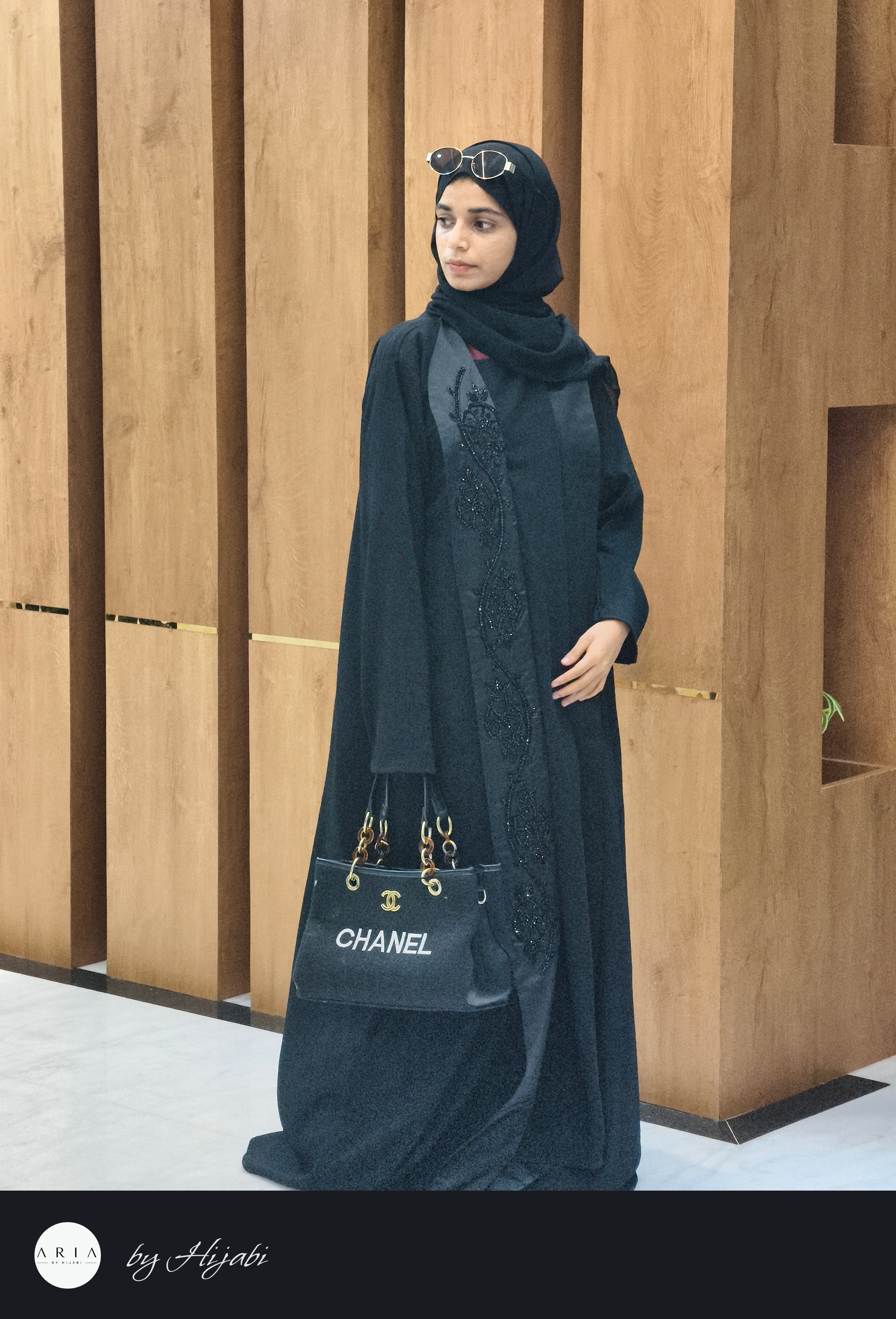 Luxury One Side Lapel Stone Work Abaya