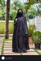 Black Organza Designer Wear Stone Work Embroidery Abaya