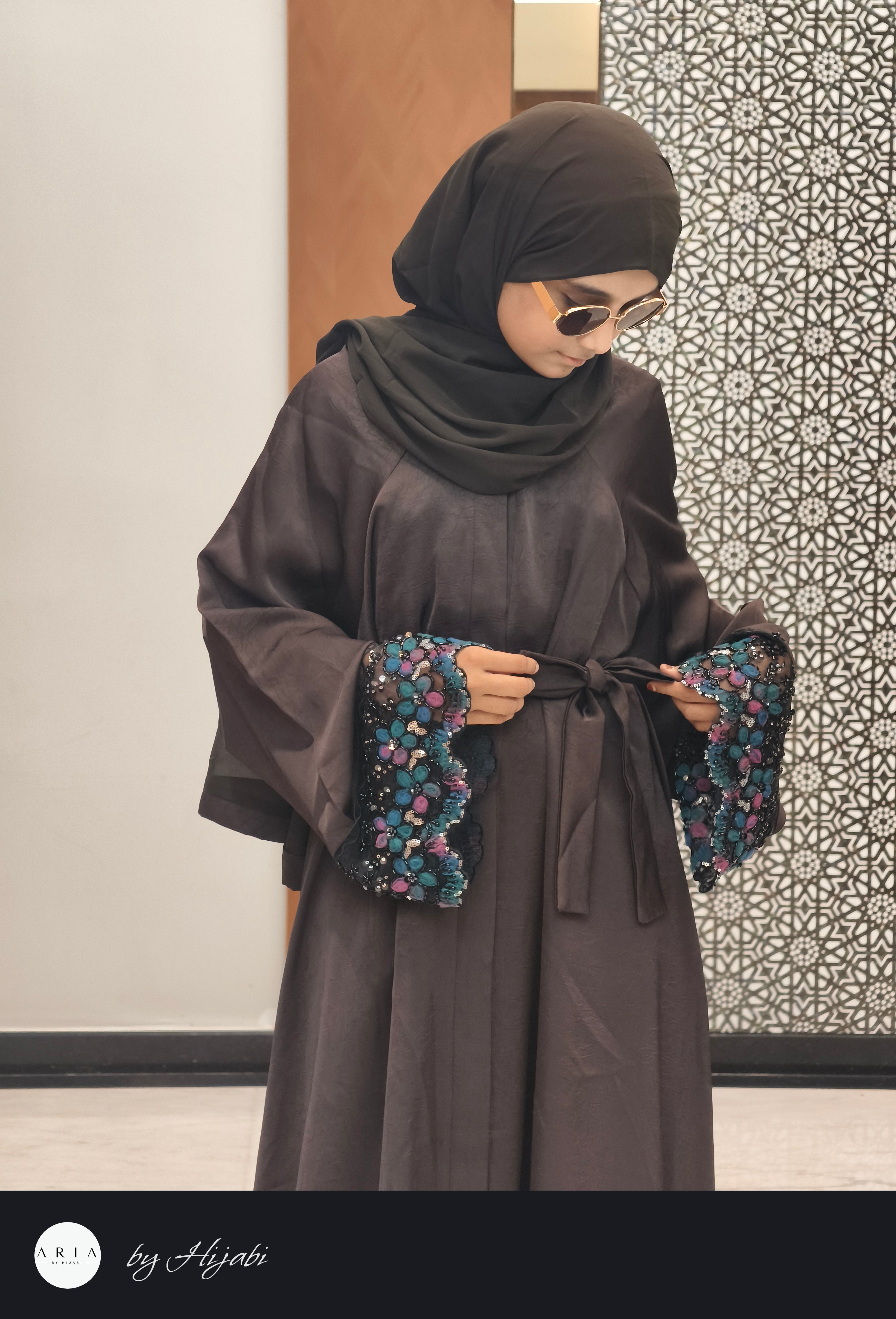 Sleeve Stone Work Umbrella Abaya – Luxury Designer Elegance