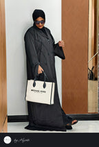 Round Lapel Stonework Abaya – Luxury in Every Detail