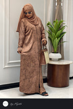 Elegant Brown Floral Self-Printed Abaya – Classy