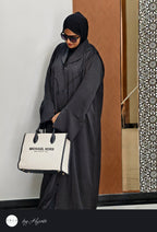 Round Lapel Stonework Abaya – Luxury in Every Detail