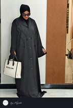 Round Lapel Stonework Abaya – Luxury in Every Detail
