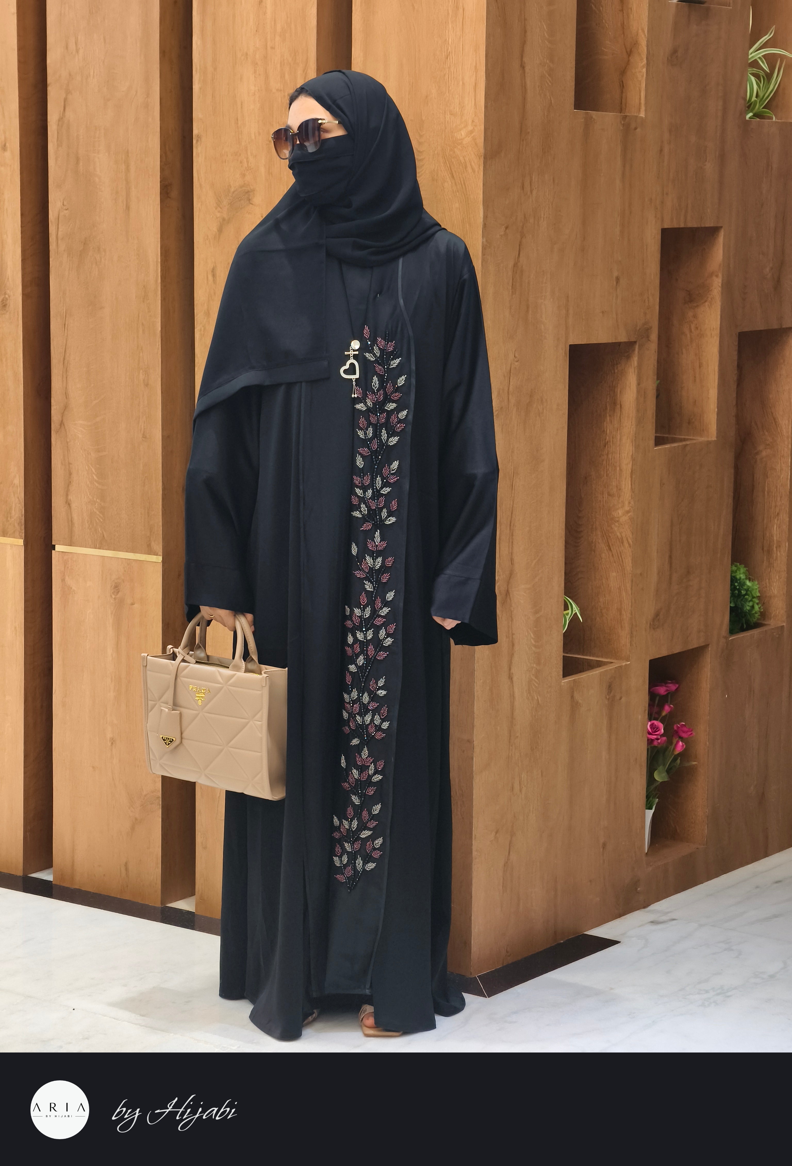 One Side Lapel Stone Work Abaya