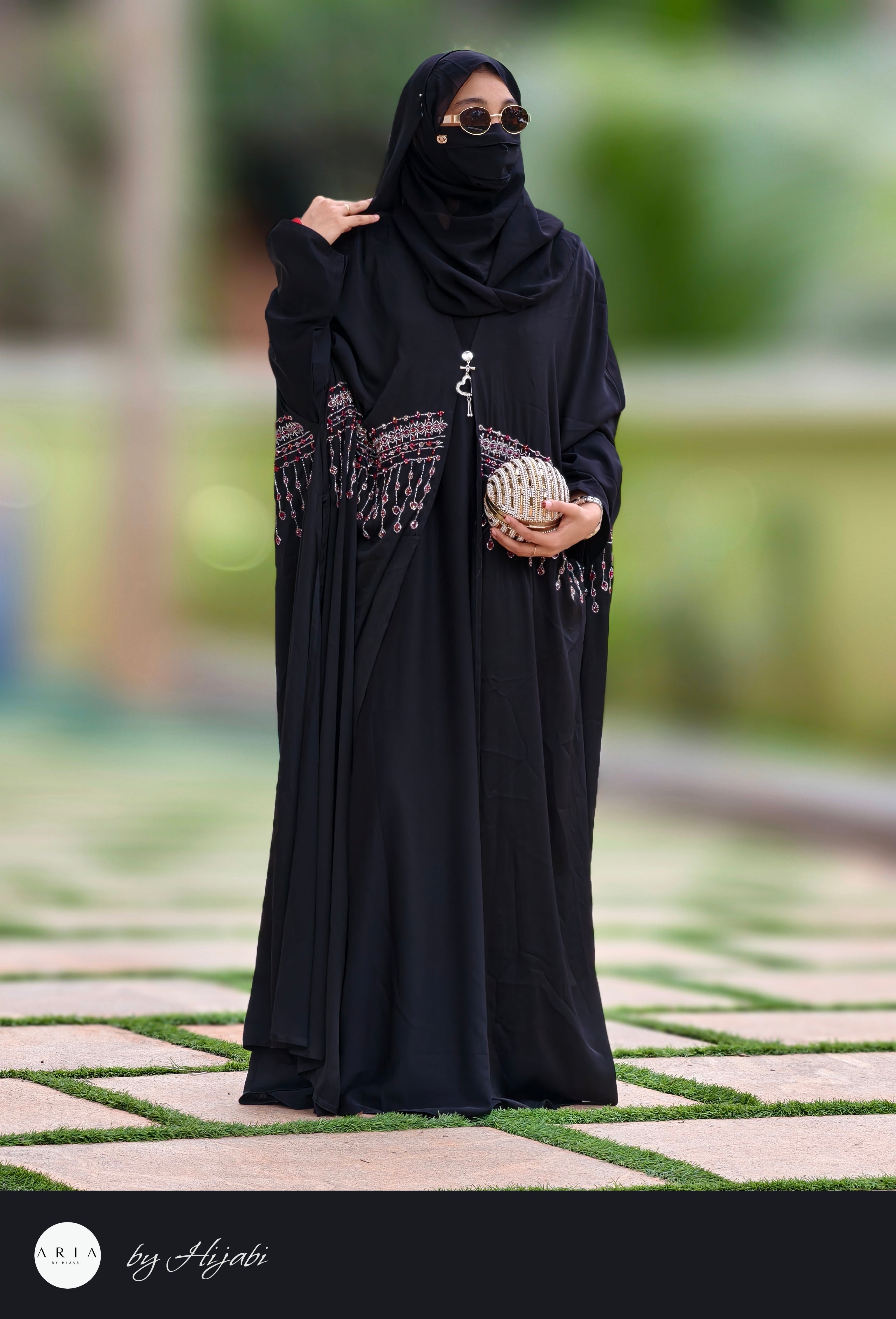 Bridal Maroon Stone Work Premium Abaya