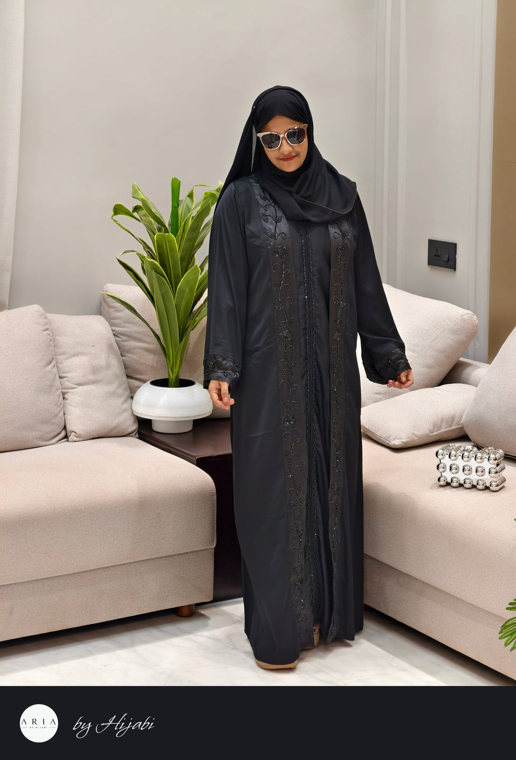 Black Designer Wear Stone Work Embroidery Abaya