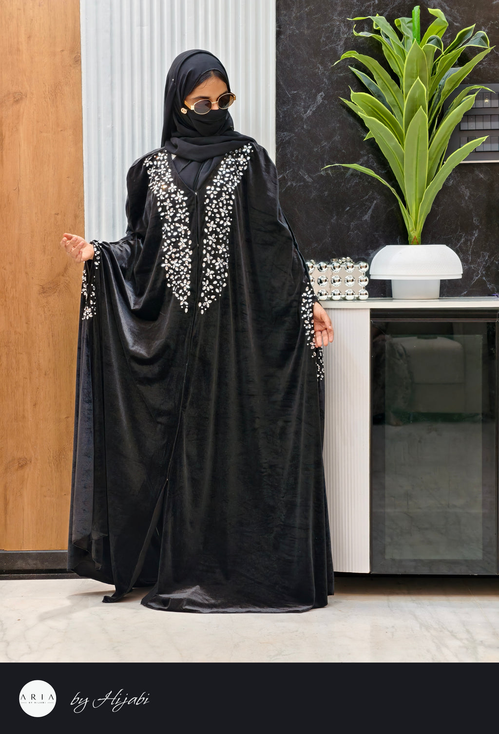 Moroccan Bridal Designer Velvet Abaya with Stone Work