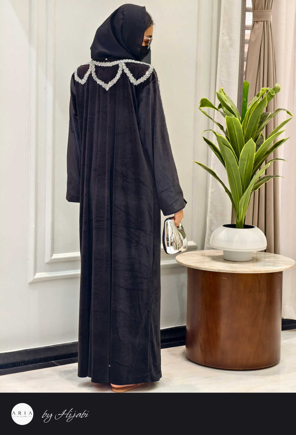 Luxury Velvet Black Stone Work Abaya