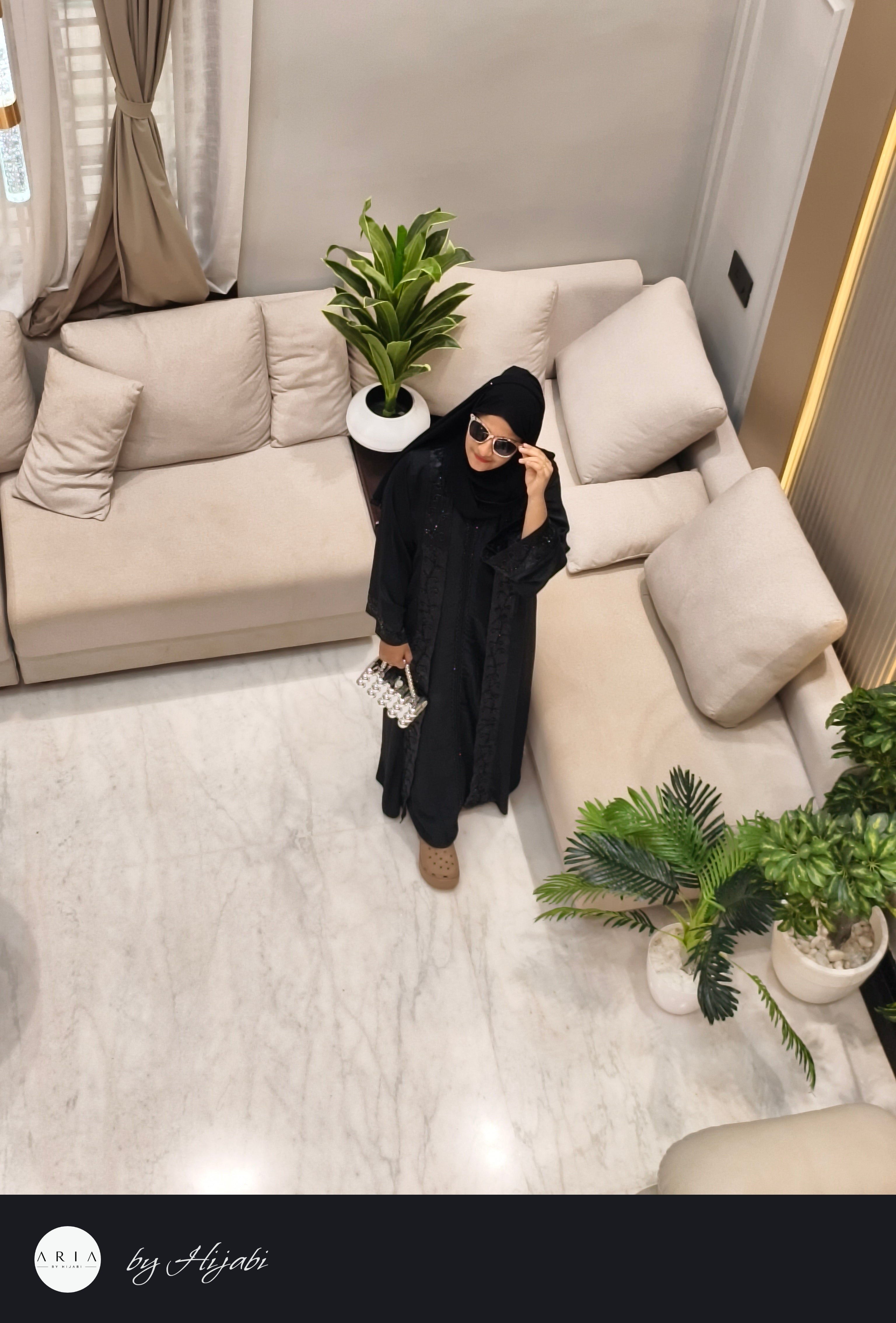 Black Designer Wear Stone Work Embroidery Abaya