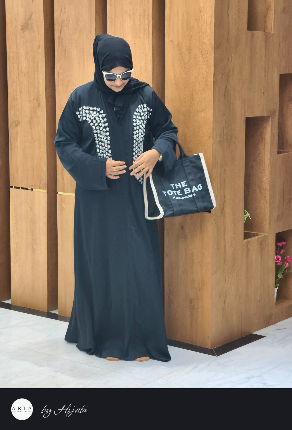 Black Abhaya with White Designer Stone Work