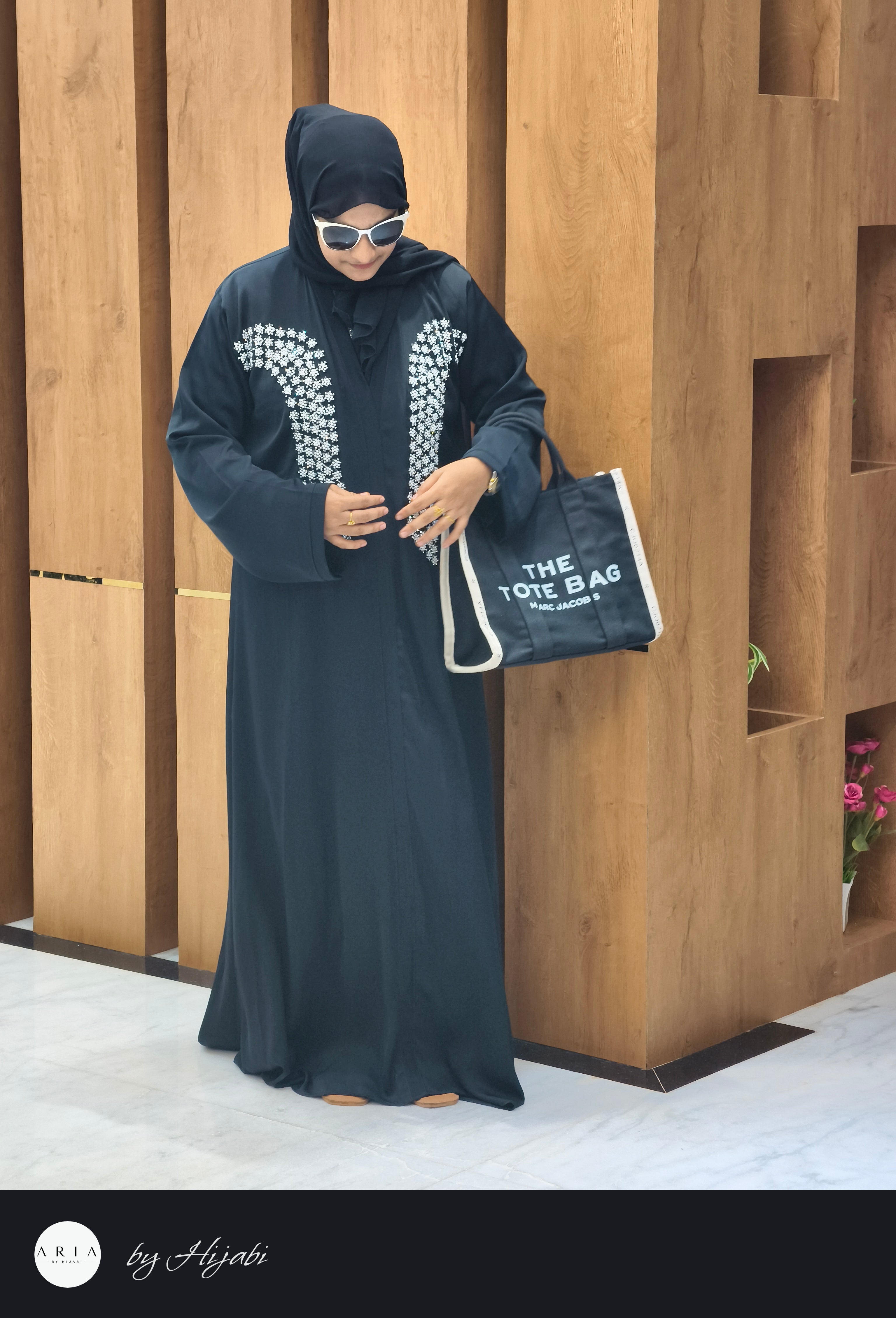 Black Abhaya with White Designer Stone Work