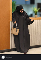 Black Stripes Stone Work Abaya