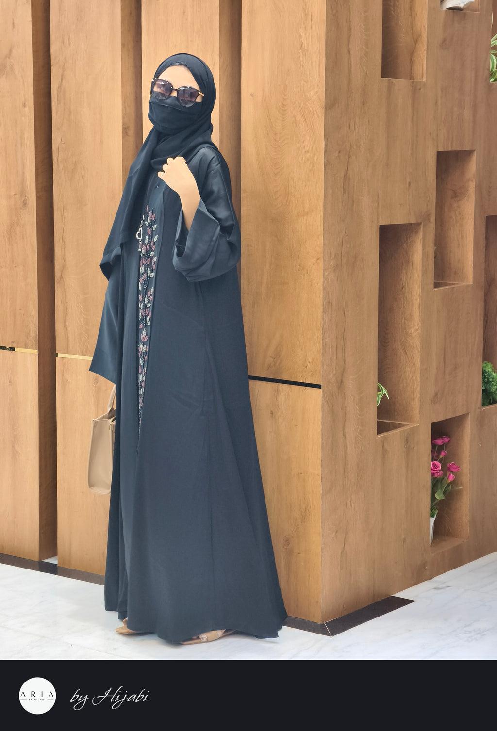 One Side Lapel Stone Work Abaya
