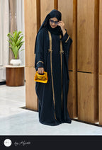 Bridal Gold Stripes Stonework Abaya