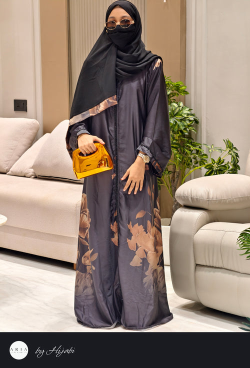 Black Floral Printed Abaya – Elegance in Every Detail
