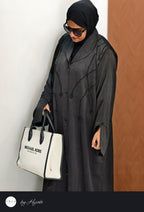 Round Lapel Stonework Abaya – Luxury in Every Detail