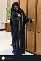 Bridal Gold Stripes Stonework Abaya