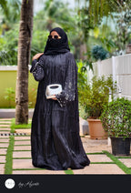 Black Organza Designer Wear Stone Work Embroidery Abaya