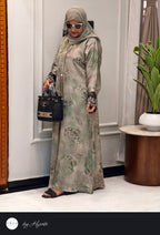 Modern Pista Green Floral Printed Abaya