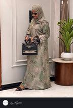 Modern Pista Green Floral Printed Abaya