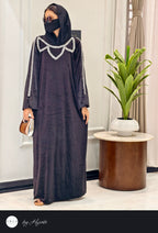 Luxury Velvet Black Stone Work Abaya