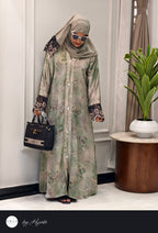 Modern Pista Green Floral Printed Abaya