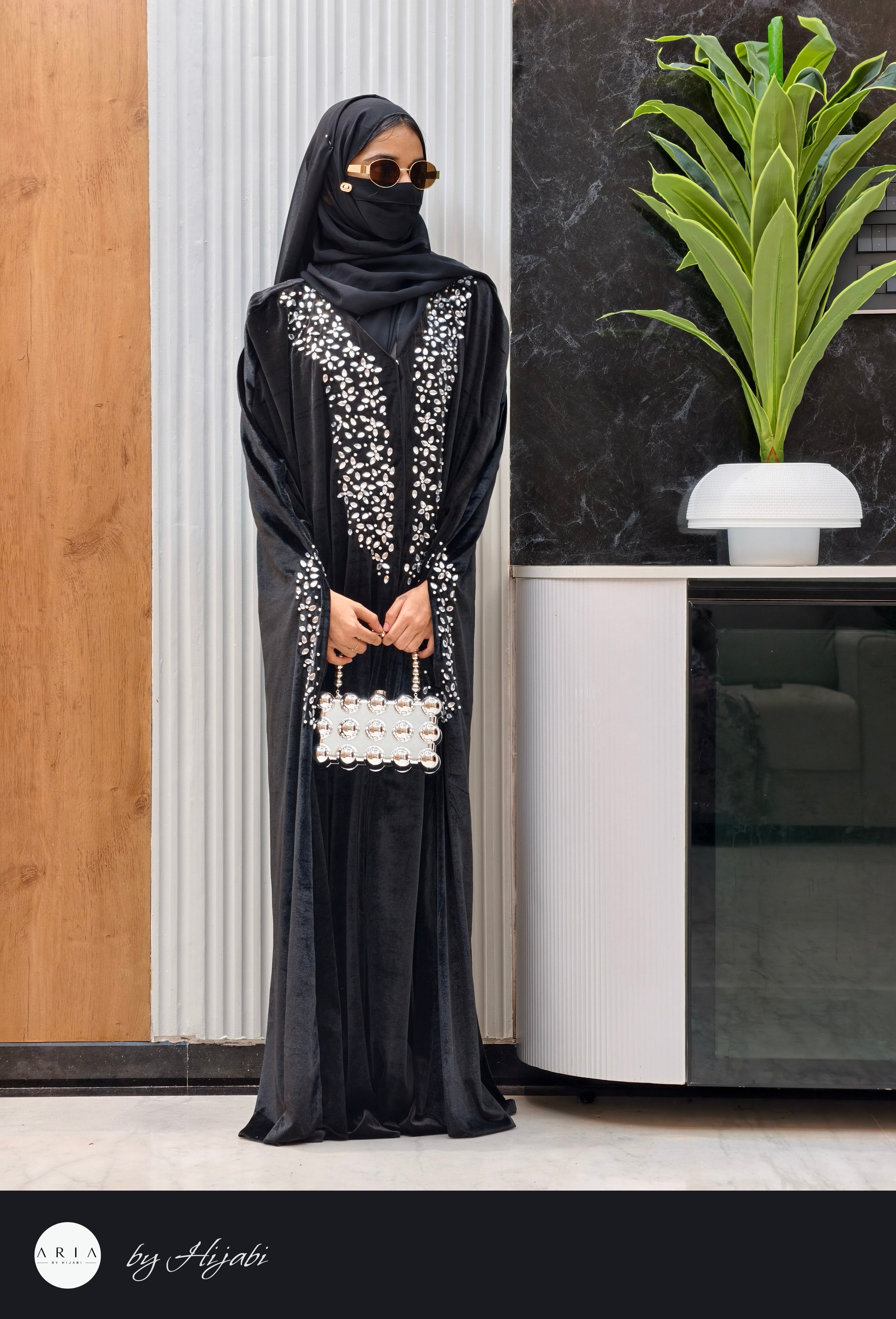 Moroccan Bridal Designer Velvet Abaya with Stone Work
