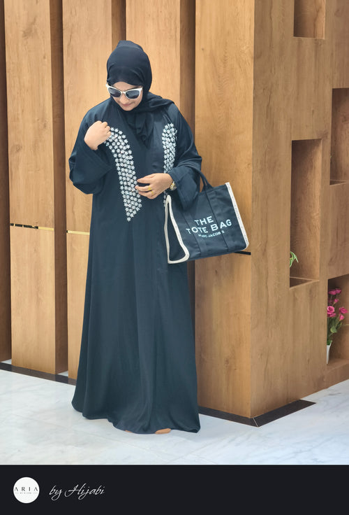 Black Abhaya with White Designer Stone Work