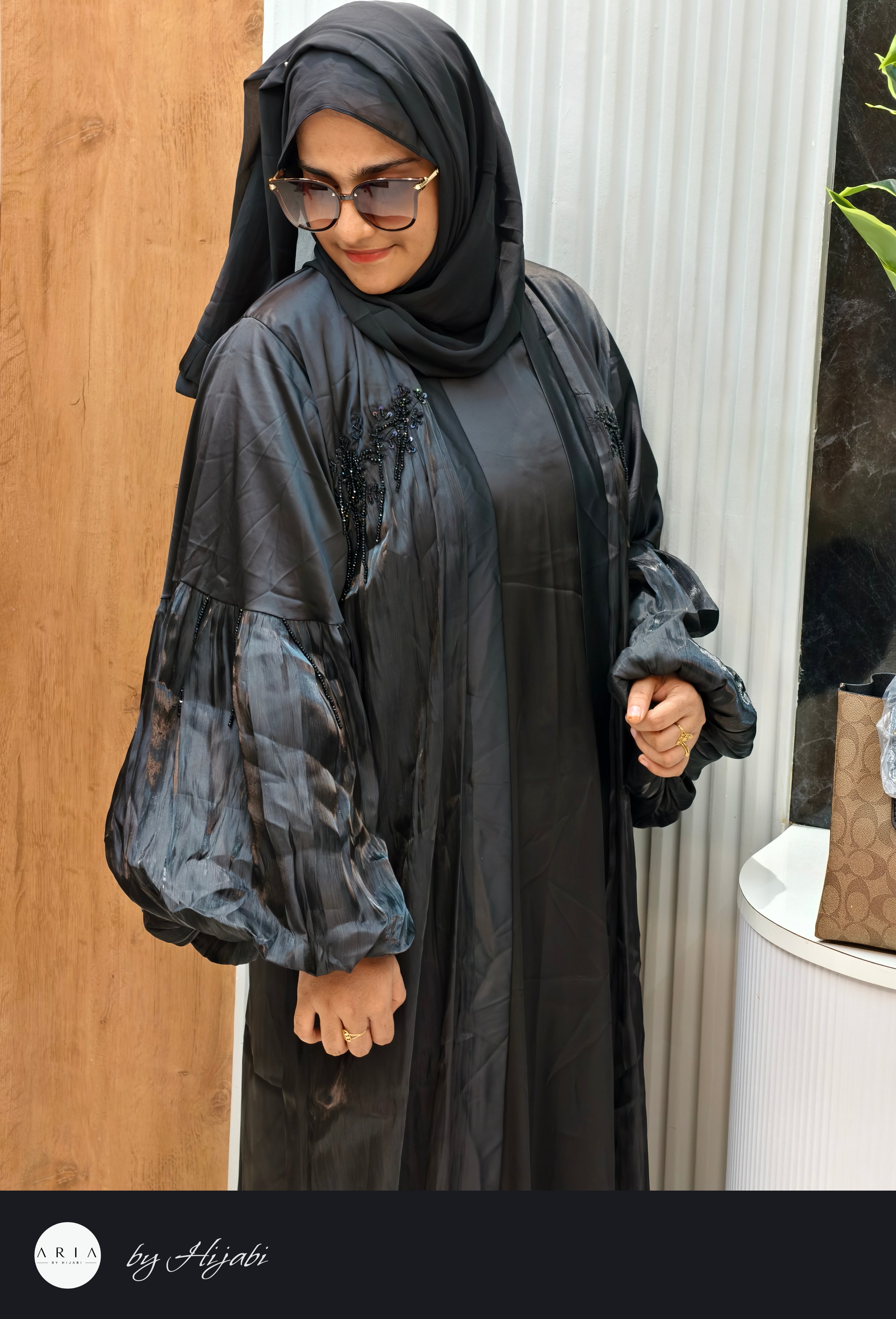 Original Dubai Black Organza Designer Abaya