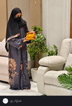 Black Floral Printed Abaya – Elegance in Every Detail