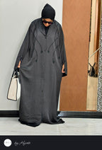 Round Lapel Stonework Abaya – Luxury in Every Detail