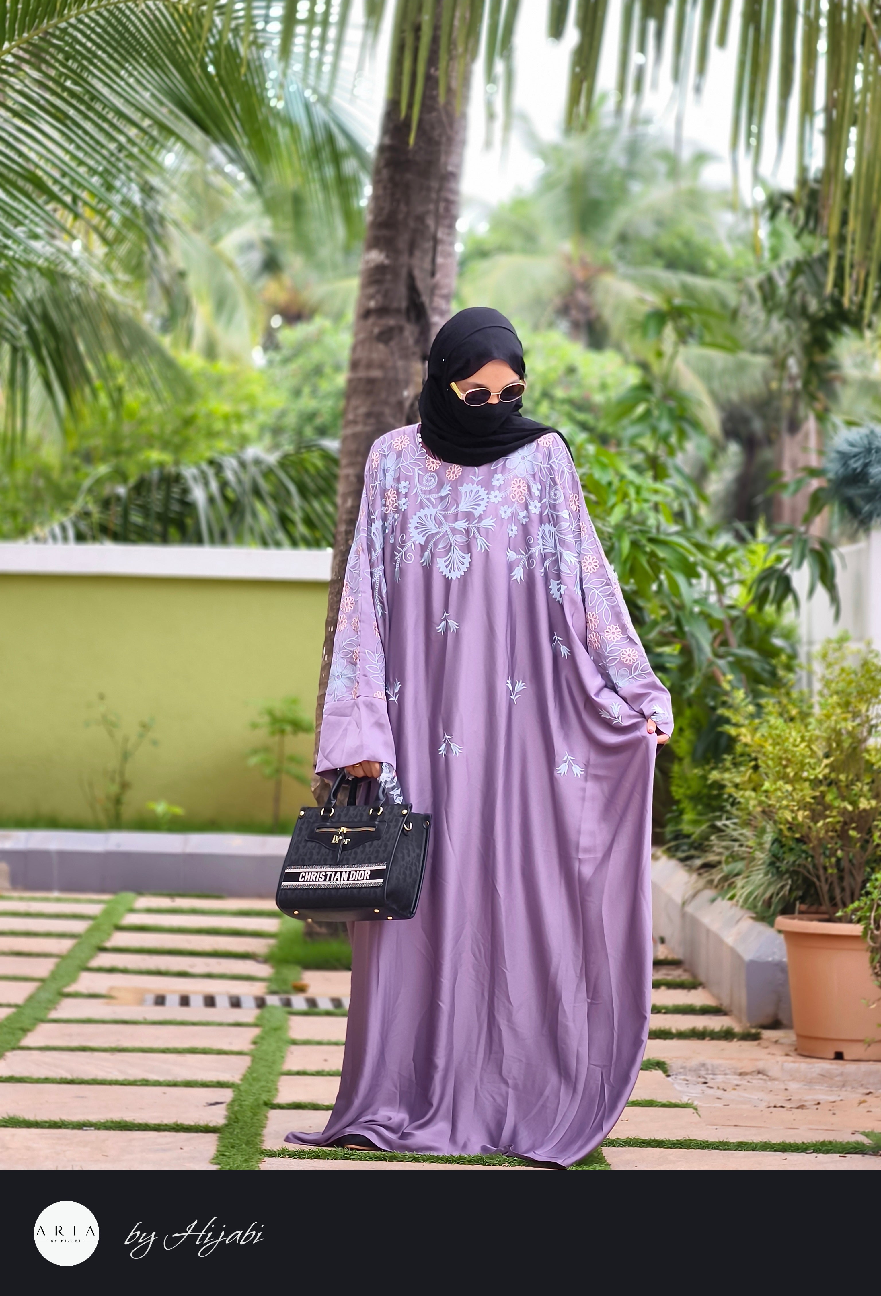 Luxury-inspired Lavender Embroidery Designer Wear Abaya