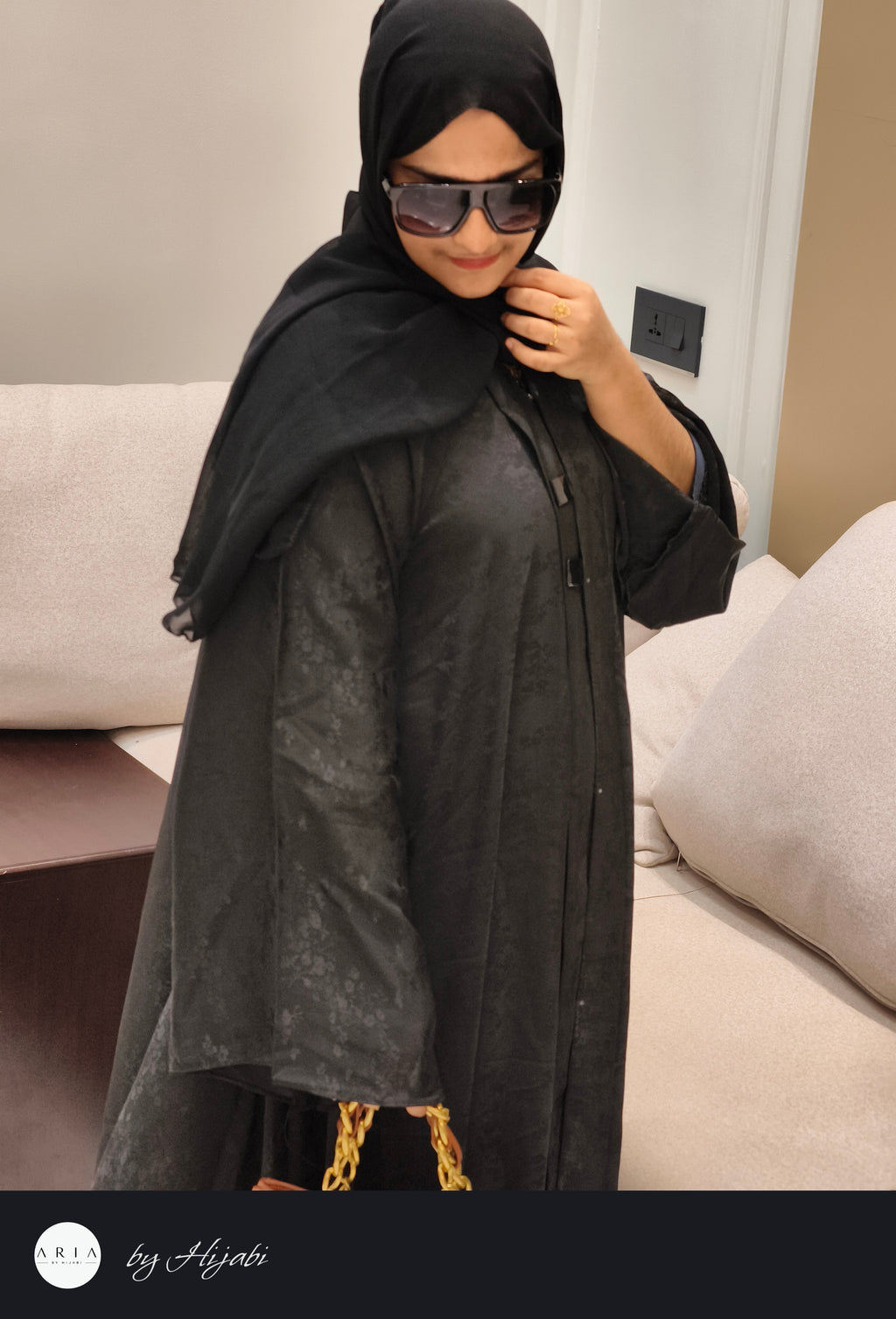 Black Self-Printed Designer Abaya