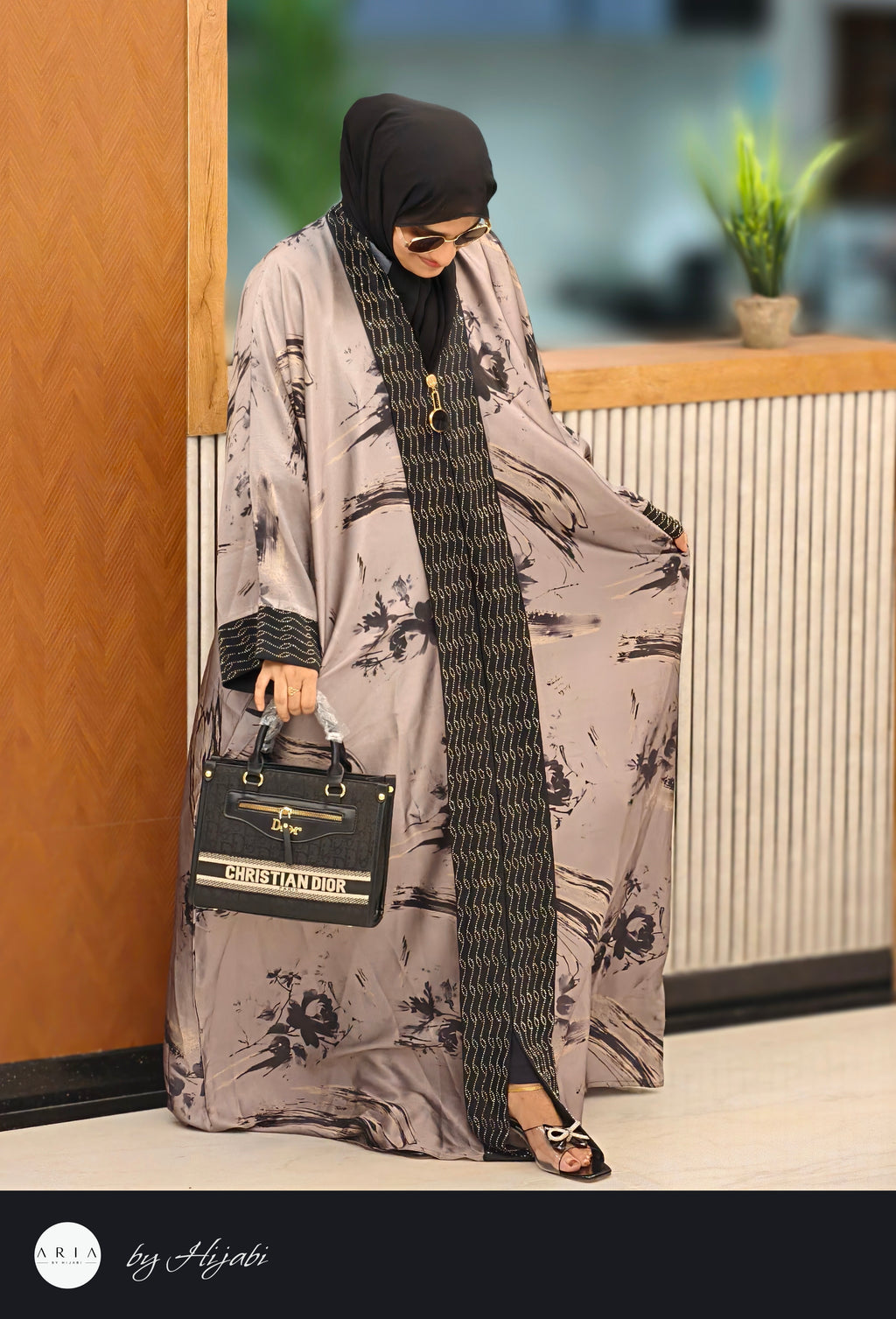 Designer Self-Printed Long Lapel Stone Work Abaya