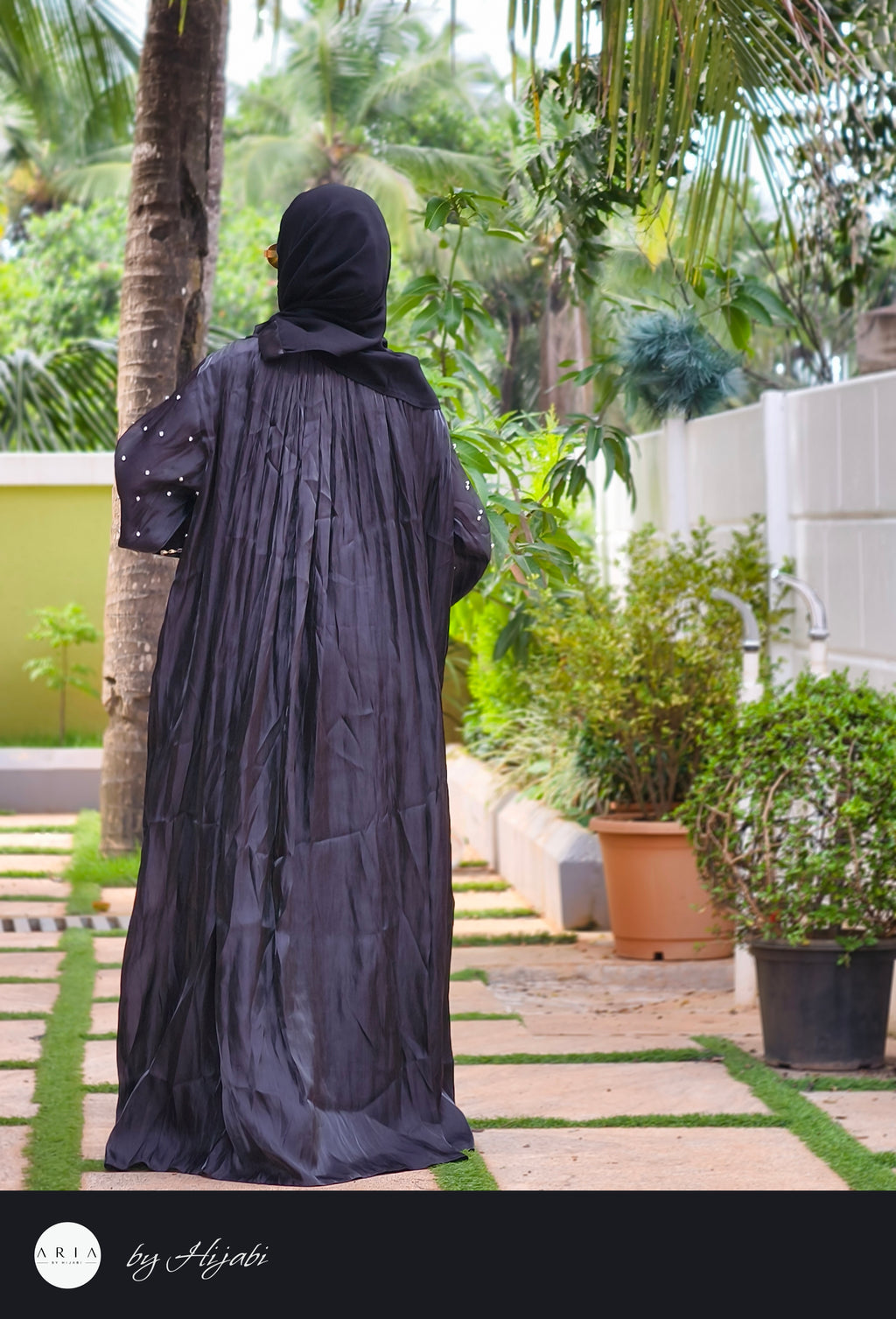 Black Organza Designer Wear Stone Work Embroidery Abaya