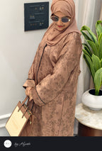 Elegant Brown Floral Self-Printed Abaya – Classy